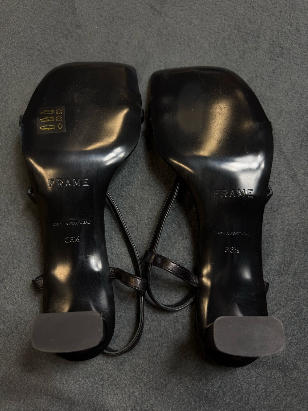 Frame Le Braxton Leather Sandals kitten Heel Strappy Square open Toe 6.5 black - Picture 6 of 8